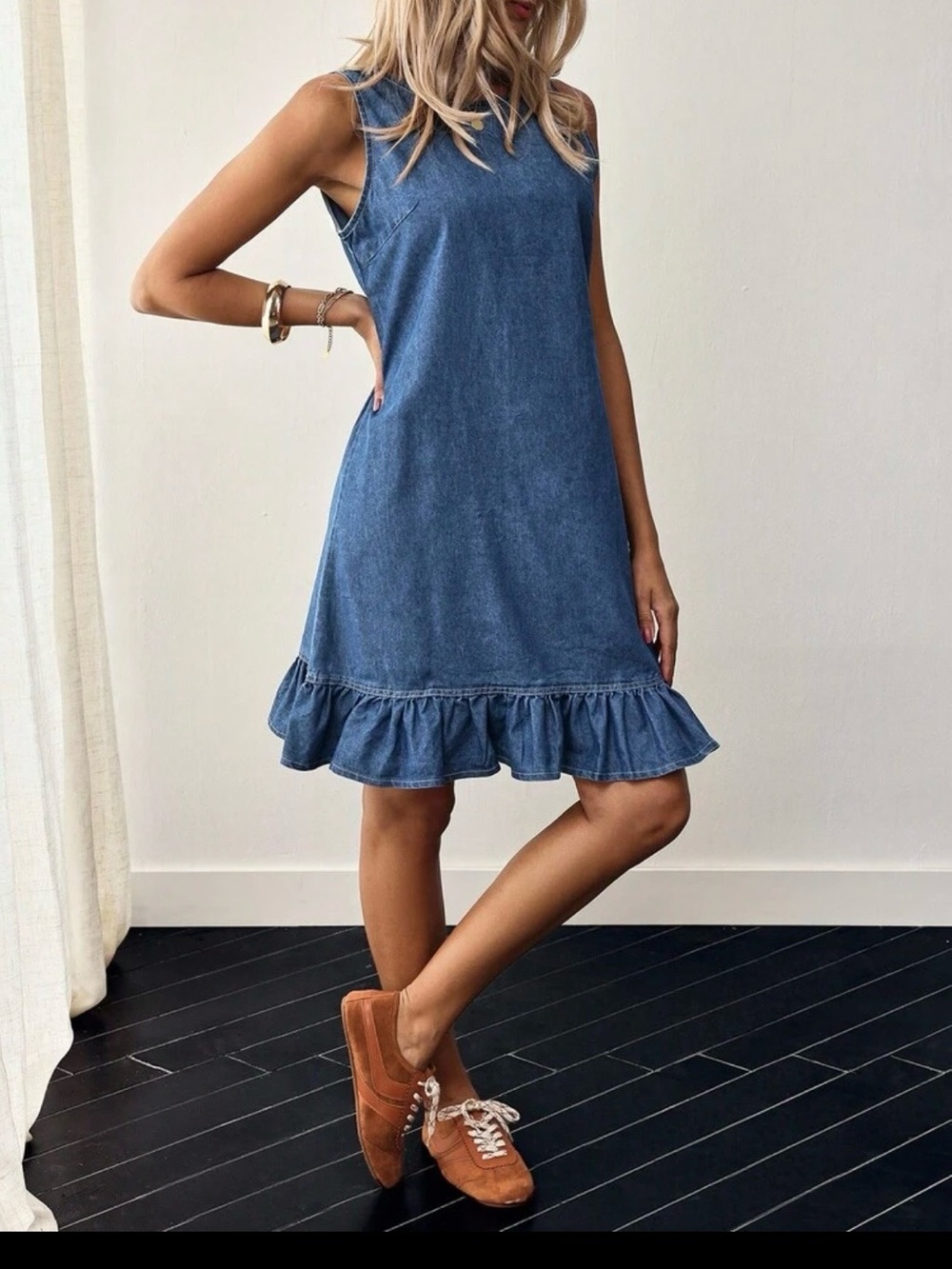 NWOT SHEIN LUNE CURVE Sleeveless Blue Denim Mini Dress with Ruffle Hem - Picture 3 of 6